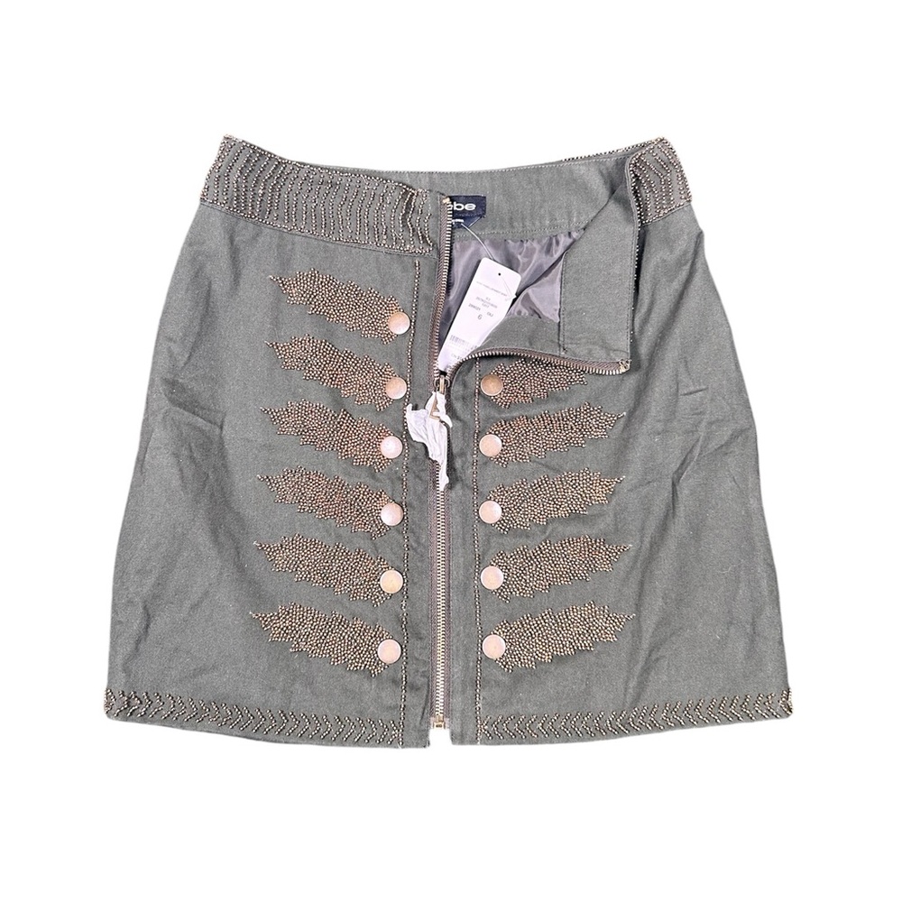 Bebe Dark Green with Gold Embellished Embroidered Mini Skirt Size 6 NWT